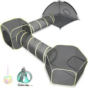 Outdoor Cat Enclosures for Indoor Cats- 5 in 1 Outdoor Cat Tent with Tunnel- Cat Houses for Outdoor Cats- Outdoor Cat Enclosures- Portable Pet Playpen for Cats Puppy and Small Animals black