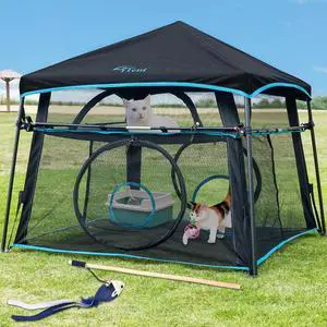 Lar Catio Outdoor Cat Enclosure,2 Tier Cat Tent, Spacious, Sturdy Outdoor Catio,Portable and Foldable Playpen Play Tents for Cats Kitten and Small Animals,Two Doors Design(Patented)