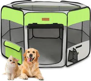 Dog Playpen, Portable Pet Play Pen for Cat, Puppies, Rabbits, Chickens, Foldable Lar-Capacity Pet Tent for Indoor/Outdoor Travel Camping Green