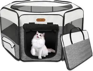 Dog Playpen, Portable Pet Play Pen Foldable Carrying Case, Puppy Pens Outsid for Small Cat Indoor/Outdoor, Removable Mesh Shade Cover