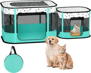 Portable Cat Playpen, 8-Rod Reinforced Kitten Dog Playpens, Foldable Play Pen for Indoor Cats Enclosed Pet Puppy Doggy Outdoor, Collapsible Tent Kennel Ca House(32"x24"x22")