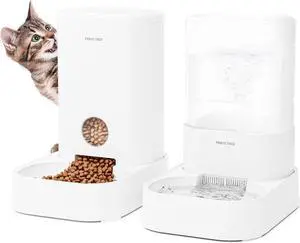 2 Pack Gravity Cat Feeder and Water Dispenser 1 Gallon/3.5L Automatic Cat and Dog Feeder and Waterer with Pet Food Bowl for Puppy Kitten