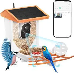 Bird Feeder Camera Solar-Ai Species Identication,1296P HD Outdoor Squirrel Proof Smart Bird Feeders Camera Live View, Focus Auto Record Videos