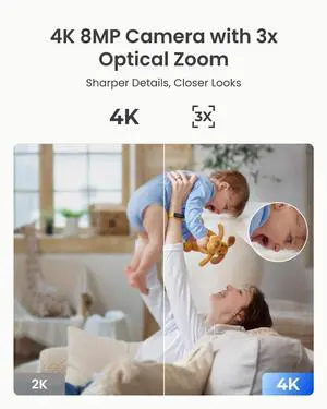 REOLINK Smart 4K UHD Pan & Tilt Dual-Band Wi-Fi 6 Indoor Security Camera with 3X Optical Zoom, Auto-Tracking, People/Pet Detection, Crying Sound Detection, Privacy Mode, Bluetooth Setup, E1 Zoom-Black