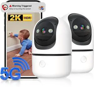 Indoor Security Camera 2 Packs, 2K 5G Wi Baby/Pet/Dog/Nanny Cameras for Home Security, 360 PTZ Security Cameras with US Servers Phone App, 911 One-Tap Call,AI Smart Detection,2 Way Talk,Privacy Mode