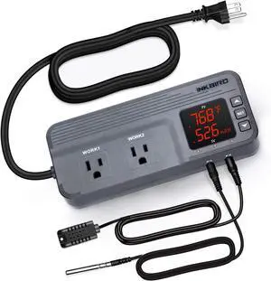 Temperature and Humidity Controller ITC-608T Pre-Wired Dual Sta Thermostat 120VAC 15A 1800W ETL Listed Mushroom Greenhouse Homebrew