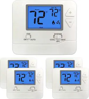 5 Pack Non-Programmable Digital Thermostat for Home, up to 1 Heat/1 Cool with 4.5 sq. inch Display, Compatible with Single Sta Electrical and Gas/Oil System, White