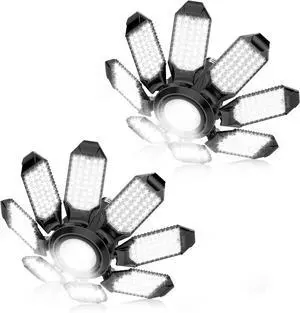 LED Gara Light - 2Pack Bright 50000LM Gara Lights Ceiling Led w/ 8 Deformable Panels 6500K Led Light Bulb Srew in E26/E27 Socket with Adjustable Center Spotlight for n Workshop Attic