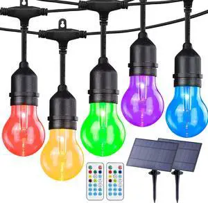 Outdoor String Lights RGB, 96FT Dimmable Patio String Lights with Shatterproof Edison Bulbs, Remote, Commercial Lights for Cafe,Yard, Party