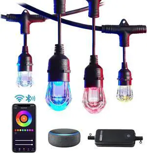 HVS Smart Outdoor String Lights LED 72Ft (2 packs of 36ft) Color Changing RGBW Patio String Lights Innite Connectable APP Control 2.4GHz Wi Waterproof 36 Acrylic Work with Alexa  for Outside