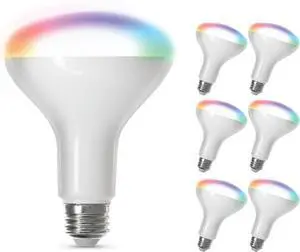 BR30 Smart LED Light Bulbs, 65W Equivalent, Dimmable, Color Changing, Tunable White, 650 Lumens, 2.4GHz Wi-, Alexa/ Home Enabled Track Lighting, BR30/RGBW/CA/AG/RP/6, 6 Pack