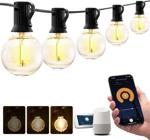 Outdoor String Lights, Smart Patio Lights 100Ft Dimmable Outdoor Lights Warm White, 50 G40 LED Bulbs, Wi String Lights for Outside, Work with Alexa, APP Control, Waterproof Extendable