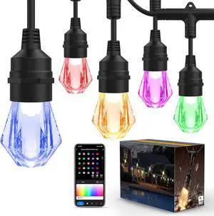 Smart Outdoor String Lights - 123ft RGBCWIC Patio Lights with 40 Color Changing Bulbs, LED String Light for Outside Backyard Bistro Party, APP Wi Control, Work with Alexa, IP65 Waterproof
