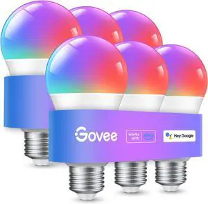 Smart Light Bulbs, Wi & Bluetooth Color Changing Light Bulbs, Music Sync, 16 Million DIY Colors RGBWW Color Lights Bulb, Work with Alexa,  Assistant Home App, 800 Lumen, 6 Pack