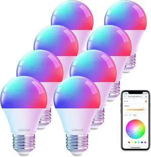 Wi Smart Light Bulbs, Alexa Light Bulb Work with Alexa,  Home, RGBTW 16 Million Color Changing Light Bulbs Dimmable, Mood Lighting, 2.4GHz Only, A19 E26 Wi Bulb 60W 800LM 8 Pack