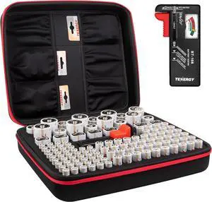 Alkaline Batteries & Stora Case, 48xAAs, 48xAAAs, 8xC Size, 8xD Size, 8 Pack 9V Size Batteries, and Battery Organizer Case