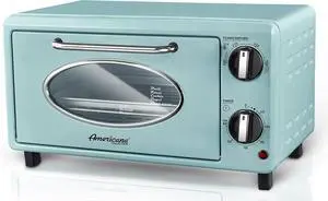 by Maximatic Americana Collection ETO147M Diner 50s Retro Countertop Toaster oven, Bake, Toast, ts 8 Pizza, Temperature Control & Adjustable 60-Minute Timer 1000W, 2 Slice, Mint