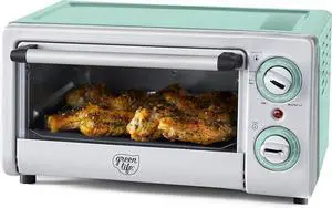 Countertop Toaster Oven Air Fryer Stainless Steel, Healthy Ceramic Nonstick, PFAS and PFOA-Free, Tray & Basket, Bake, Broil, Reheat, Adjustable Temp & Time Control, Auto Shutoff, Turquoise