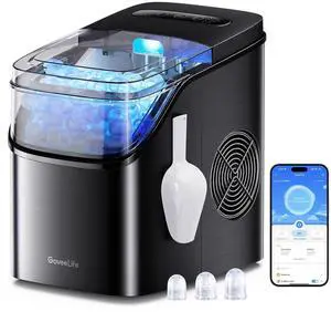 Smart Ice Maker Countertop, Portable Ice Machine with Voice Control, 9 Ice Cubes in 6 Minutes 3 Sizes, 26lbs/24Hrs, Self Cleaning RGB Lights, Quiet Ice Maker with Scoop for Kitchen Black