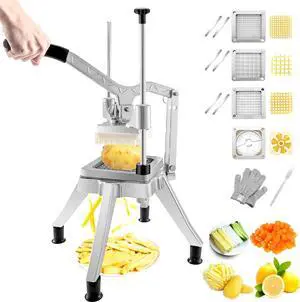 Commercial Vetable Chopper w/ 4 Replacement Blades, Stainless Steel French Fry Cutter Potato Dicer & Fruit Slicer for Restaurants & Home Kitchen
