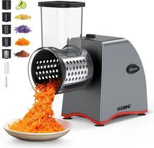 Electric Cheese Grater, Upgraded Salad Maker with 5 Replaceable Stainless Blades, 250W Electric Cheese Shredder, One-Touch Control Vetable cutter Kitchen Slicer for Cheeses, Fruits, Nuts
