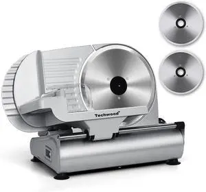 Meat Slicer,  Electric Deil Food Slicer with Removable 9 Stainless Steel Blade, Deli Cheese Fruit Vetable Bread Cutter with Adjustable Knob for Thickness, Food Carria & Non-Slip Feet