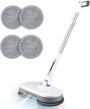 Cordless Electric Mop, Dual Motor Powerful Spin Mop 2000 mAh, Floor Polisher,1H Recharable Power Mops with LED Light/Water Sprayer, Electric Mops for Floor Cleaning for Hardwood, Tile, Rotate 180°