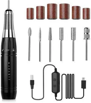 Stefy Electric Nail Drill Machine, Portable Ele Kit for Acrylic Nails Professional Mobile Travel Manicure Set with Nail Drill Bits Sanding Bands for Shaping Polishing Removing, Black