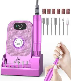 Portable Nail Drill Electric le: Professional Nail E le Machine 40000RPM for Acrylic Nails Remove Nail l Polish Manicure, Recharable Cordless Diamond Nail Drill with Bits & Base for Salon Home