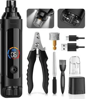 Dog Nail Grinder, 6-Speed Quiet Electric Dog Nail Trimmers, Dog Nail Clippers with le for Small Medium Lar Dogs, Cats, Recharable Pet Paw Grooming Supplies Kit, 2 Grinding Wheels (Black)