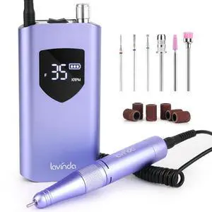 Electric Nail Drill Machine, Professional 35000RPM Nail le Cordless Recharable Nail Ele for Acrylic l Nails, Manicure Pedicure Polishing Shape Tools for Salon Home Use-Purple