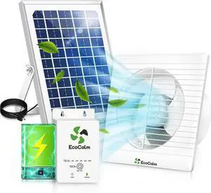 Solar Powered Fan with Battery, 6 Solar Fan for Chicken Coop with 12W Bifacial Solar Panel, Outdoor Greenhouse Exhaust Fan with Anti-backflow Valve
