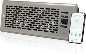 Register Booster Fan for 4" x 12" Register Holes, Quiet Vent Fan Booster with Intellint Thermostat, Improves Heating Cooling, App Control, 10-Speeds, Manhattan Smart Register Vent, SN