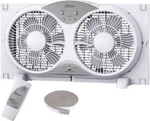 Window Fan with Reversible Airflow Quiet, Twin 9" Blades, Full Remote Control, 3 Functions-3 Speeds, Bathroom Kitchen Window Exhaust Fan, Width Adjustable (From 23.5" to 37") ETL Certied
