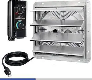 16" Wall Mounted Shutter Exhaust Fan, Automatic Shutter, with Thermostat and Variable Speed controller, 0.85A, 1200 CFM, 1800 SQF Covera Area Silver (ILG8SF16V-ST)