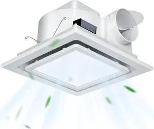 12" Panel Bathroom Exhaust Fan with Light, Mounting Opening 10x10", 141CFM Bathroom Fan Light Combo, Ultra Quiet 1.0 Sone Exhaust Fan with LED Light, Ventilation Fan for Home/Ofce 6500K Non-dimmable