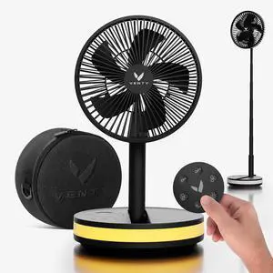 Portable Fan - Wireless Battery Operated Fan - 4 Speeds - LED Lighting - Carry Case & Remote Control - Cruise Travel - Outdoor Travel RV Power Bank With USB-C Port (Black with Case)
