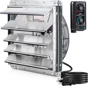 18" Wall Mounted Shutter Exhaust Fan, Automatic Shutter, with Thermostat and Variable Speed controller, 0.85A, 1736 CFM, 2600 SQF Covera Area Silver (ILG8SF18V-ST)