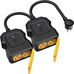 Outdoor Smart Plug 2Pack,  WiFi Outlet with 2 Sockets, Compatible Alexa & Google Home, Wireless Remote Control, Energy Monito Timer Function, Waterproof, FCC and ETL Listed by DT