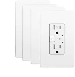 Smart Wall Outlet, Smart Tamper Resistant Outlet Compatible with Alexa and Google Assistant, Remote Control, ETL & FCC Approvel Samrt Receptacle, Requires 2.4 GHz Wi-Fi, No Hub Required, 4Pack