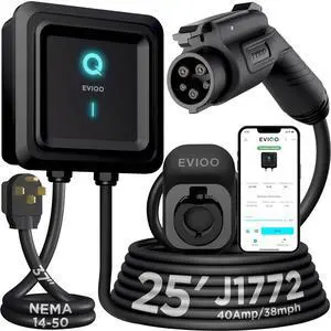 Ll 2 EV Charger  40 Amp (9.6 kW) 240V Wall 2, NEMA 14-50 Plug, J1772 25' Cable, d Wi-Fi UL, Energy Star and ETL Certified EVSE, Smart Car Charging Station GEN by DT