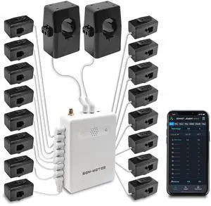 Smart Home Energy Monitor with 16 50A Circuit Ll Sensors, Measure Power Usage in Real-Time, History App (16 Sensors) - Compatible Assistant by DT