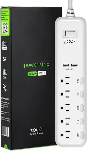 Z-Wave Long Range Power Strip ZEN20 800LR with Energy Monito and 2 USB Ports | Works Z-Box, Hubitat, Home Assistant, Compatible SmartThings by DT