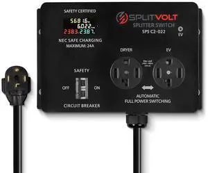 NEMA 14-30, 240V, 24 Amp Splitter Switch - Save Thousands on Home Electric Vehicle Charging (EV) Install, cETLus Certified, Charge Two EVs, Plug and Play by DT