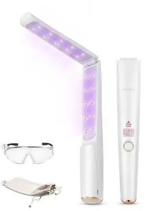 UV Light Sanitizer Wand, Portable UVC Disinfector Lamp Chargable Foldable Wand for Home Hotel Travel with 20 UV-C LED Beads by DT