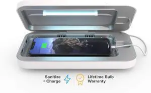 3 UV Cell Phone Sanitizer & Dual Universal Charger Box | Patented Clinically Proven 360-Degree UV-C Light Disinfects and Charges All Phones (White) by DT