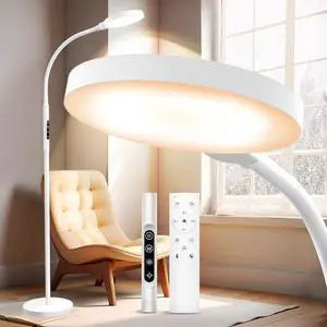Light Therapy Lamp, 3 in 1 Floor Lighting, 11000 Lux Full Spectrum Lamps, UV-Free LED Sunlight, 10 Brightness/5 Color/Gooseneck/Height Adjustable Timer Control, White by DT