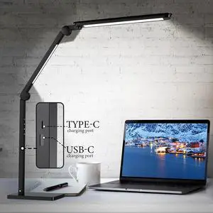 LED Desk Lamp for Home Office, Touch Reading Light, with Memory Dual Light and Adjustable Swing Arm,15W 4 CCT Eye-Care Modes & Brightness Lls Table USB Charging Ports-Black by DT