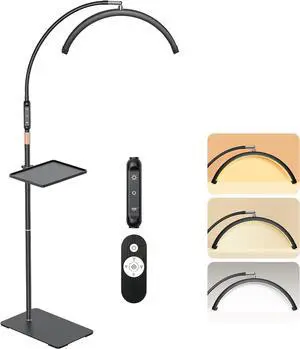 Lash Light, Half Moon Lamp with Tool Tray, LED Floor for Eyelash Extensions, Nail Art, Tattoo Art and Skincare, Adjustable Color Modes Flexible Gooseneck (Black) by DT