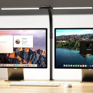 Desk Lamp for Home Office, 30.7'' Double Head Architect Light with Clamp, 24W Bright 25 Lighting Modes Eye Care No Glare, Adjustable Gooseneck Task Workbench Reading Study, Gray by DT